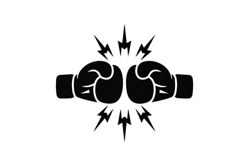  Boxing Gloves Clashing Silhouette Icon, Competition, Versus and Combat Sports Impact Vector Illustration