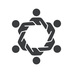 Teamwork and Unity Concept Icon, Diverse People Holding Hands in a Circle Silhouette Vector Illustration