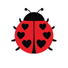 Cute red ladybug with black heart shaped spots vector illustration icon in flat cartoon style isolated © MD. MAHRUF ZAMAN