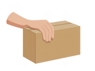 Hand Holding Brown Box cardboard isolated on a transparent background