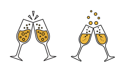 Set of two clinking champagne glasses toasting with bubbles vector illustration icons in flat cartoon style isolated © MD. MAHRUF ZAMAN