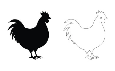 Fototapeta premium Silhouettes of a black rooster and a white hen Vector