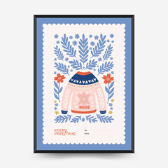 Obraz premium Merry Christmas and Happy New Year vertical flyer or poster template. Modern trendy Matisse minimal style. Hand drawn design for wallpaper, wall decor, print, postcard, cover, template, banner.