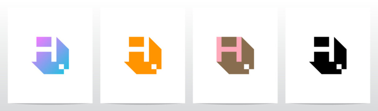 Box Block Pixel Square Letter Initial Logo Design H