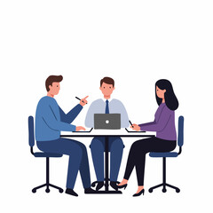 Obraz premium Flat Illustration Meeting Business People at Table Discussion Collaboration Graphic
