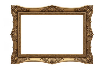 Ornate gold frame on black decorative luxury isolated on a transparent background