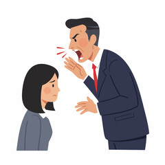 Fototapeta premium Flat Design Angry Boss Yelling at Unhappy Female Employee Illustration