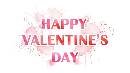 Happy Valentine's Day greeting card with pink splatter design and handwritten text isolated on transparent background