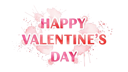 Happy Valentine's Day greeting card with pink splatter design and handwritten text isolated on transparent background