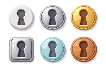 Collection of diverse keyhole icons in various materials and shapes for security and access