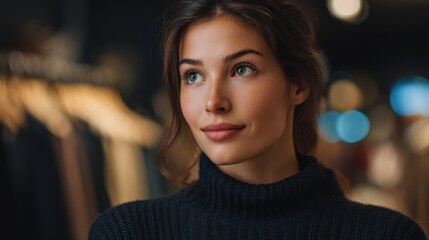 A portrait of a confident woman with a warm, gentle gaze and a soft smile