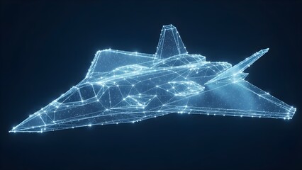 Futuristic stealth fighter jet wireframe design isolated on transparent background