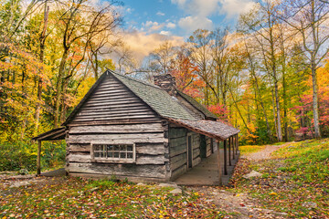 Abandoned Ben Ogle Cabin in the great Smoky Mountains at sunrise