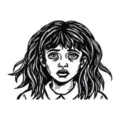 Disturbed mental girl isolated silhouette