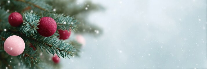 Christmas tree with red and pink balls hanging from it