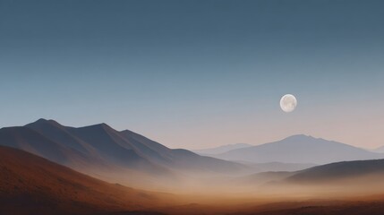 Large moon is in the sky above a mountain range