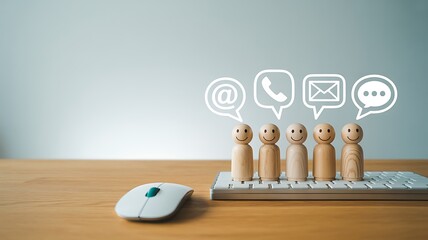 Customer support communication concept with contact icons and people
