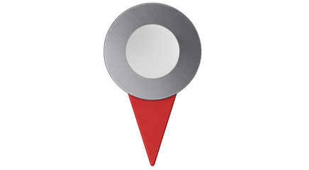 Metallic map pin with red tip metallic pin navigation isolated on a transparent background