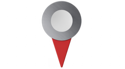 Metallic map pin with red tip metallic pin navigation isolated on a transparent background