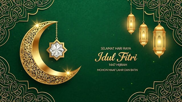 Eid al Fitr Greeting Card with Crescent Moon.