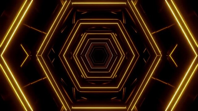 Cinematic concentric hexagon frames expanding outward with glowing neon edges, 4K loop.