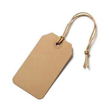 Simple brown kraft paper tag with jute string isolated on white background