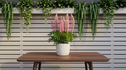 Indoor plant decoration with hanging flowers and modern home interior
