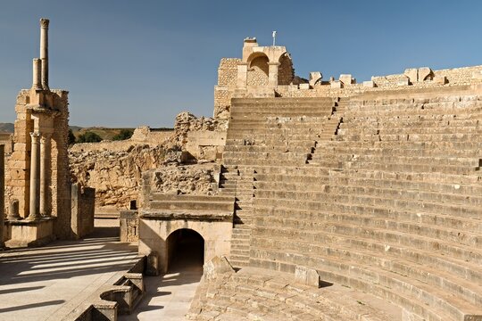 Theater in the ruins of the ancient Roman city of Dougga (Thugga). Today a UNESCO World Heritage Site Tunisia. Africa.