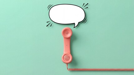 Vintage Telephone Handset with Blank Speech Bubble on Green Background for Communication and Customer Support Concept