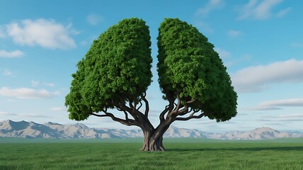 Tree shaped as lungs symbolizing clean air and environmental health

