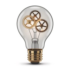 Light bulb with clockwork gears inside isolated on transparent background