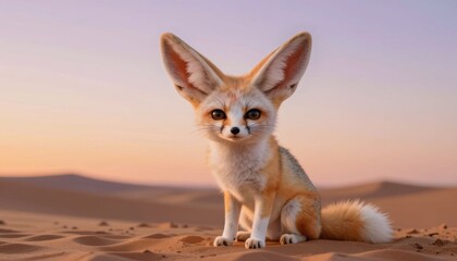 Fennec fox in desert landscape stunning animal photography calm evening environment close-up viewpoint wildlife concept for nature lovers