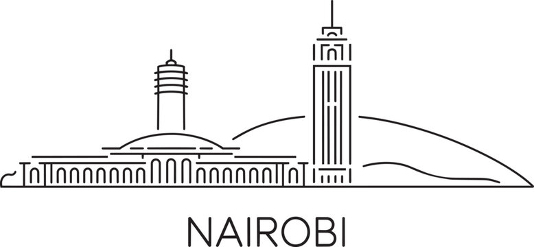 Nairobi kenya skyline line art illustration with kicc tower and city landmarks vector design