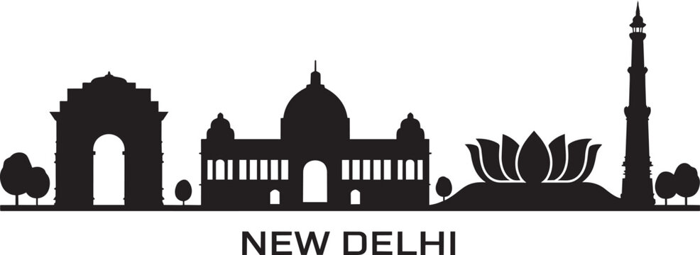 New delhi cityscape skyline silhouette iconic landmarks travel destination india city panorama india gate
