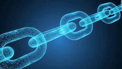 Abstract digital illustration of a glowing blue chain representing connection security and blockchain technology with a futuristic aesthetic