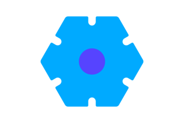 Settings Icon - Gear and hexagon settings icon in blue and purple for configuration, preferences, and system options in a clean flat interface design, isolated on transparent background.