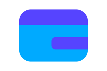 Wallet Icon - Digital finance wallet icon in blue and purple for payment processing, banking, and cryptocurrency storage in a flat style for fintech apps, isolated on transparent background.