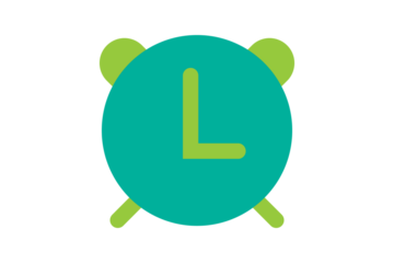 Alarm Icon - Clock and alarm bell icon in Teal and Lime Green for reminders, time tracking, and wake-up notifications in a professional flat interface, isolated on transparent background.