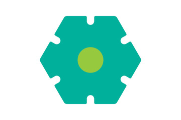 Settings Icon - Gear and hexagon settings icon in Teal and Lime Green for configuration, preferences, and system options in a clean flat interface design, isolated on transparent background.