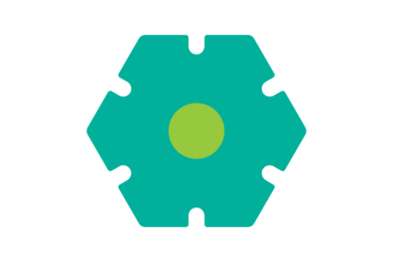 Settings Icon - Gear and hexagon settings icon in Teal and Lime Green for configuration, preferences, and system options in a clean flat interface design, isolated on transparent background.