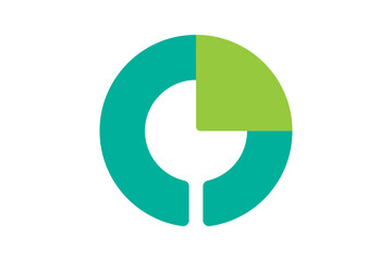 Analytics Icon - Pie chart and data analytics icon in Teal and Lime Green for business reporting, statistics, and growth monitoring in flat dashboard design, isolated on transparent background.