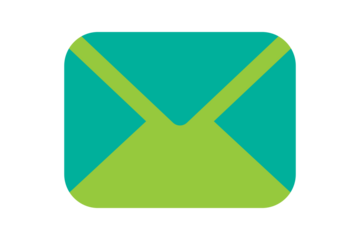 Mail Icon - Email envelope icon in Teal and Lime Green for electronic mail, inbox notifications, and digital communication in flat web and mobile design, isolated on transparent background.
