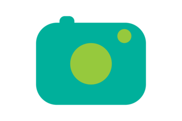Camera Icon - Photography camera icon in Teal and Lime Green for video recording, photo capture, and media apps in a professional flat graphic design style, isolated on transparent background.