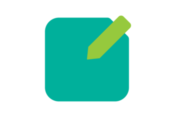 Notes Icon - Notepad and pen icon in Teal and Lime Green for writing, task lists, and documentation in a modern flat style for productivity application UI, isolated on transparent background.