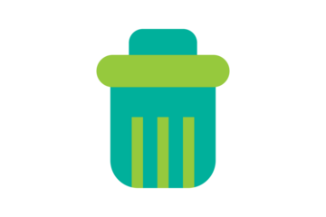Trash Icon - Vibrant Teal and Lime Green recycle bin icon for deleting files, waste management, and clearing data professional flat graphic for digital interfaces, isolated on transparent background.