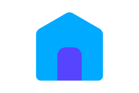 Home Icon - Minimalist blue and purple house icon for homepage navigation, residential real estate, and main menu landing pages in a clean flat design, isolated on transparent background. - Powered by Adobe