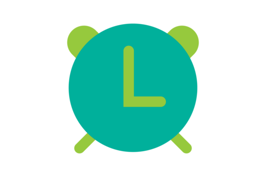 Alarm Icon - Clock and alarm bell icon in Teal and Lime Green for reminders, time tracking, and wake-up notifications in a professional flat interface, isolated on transparent background. - Powered by Adobe