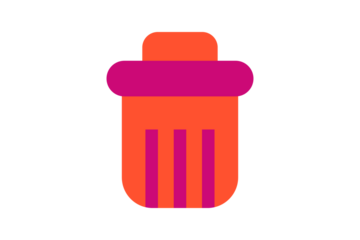 Trash Icon - Vibrant Orange and Magenta recycle bin icon for deleting files, waste management, and clearing data in a professional for digital interfaces, isolated on transparent background.