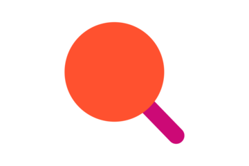 Search Icon - Stylish Orange and Magenta magnifying glass icon for find, discovery, zoom functions in modern web design and mobile application interface layout, isolated on transparent background.
