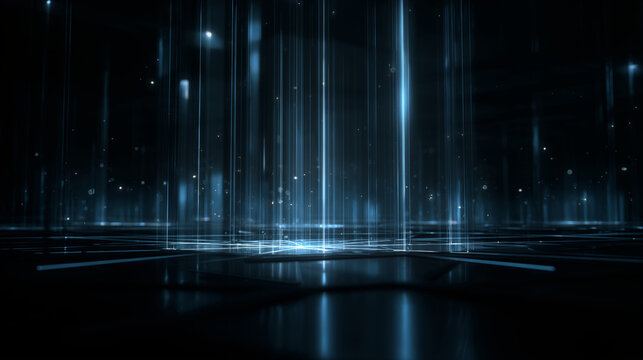 Futuristic IT and technology infrastructure with neon lights and data streams in a dark environment - Powered by Adobe